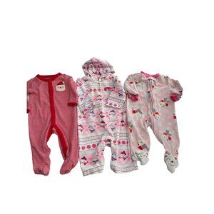 Set Of 3 Carters Baby Girl Holiday-Themed Sleepers 6M Pink Fleece Cotton Footed